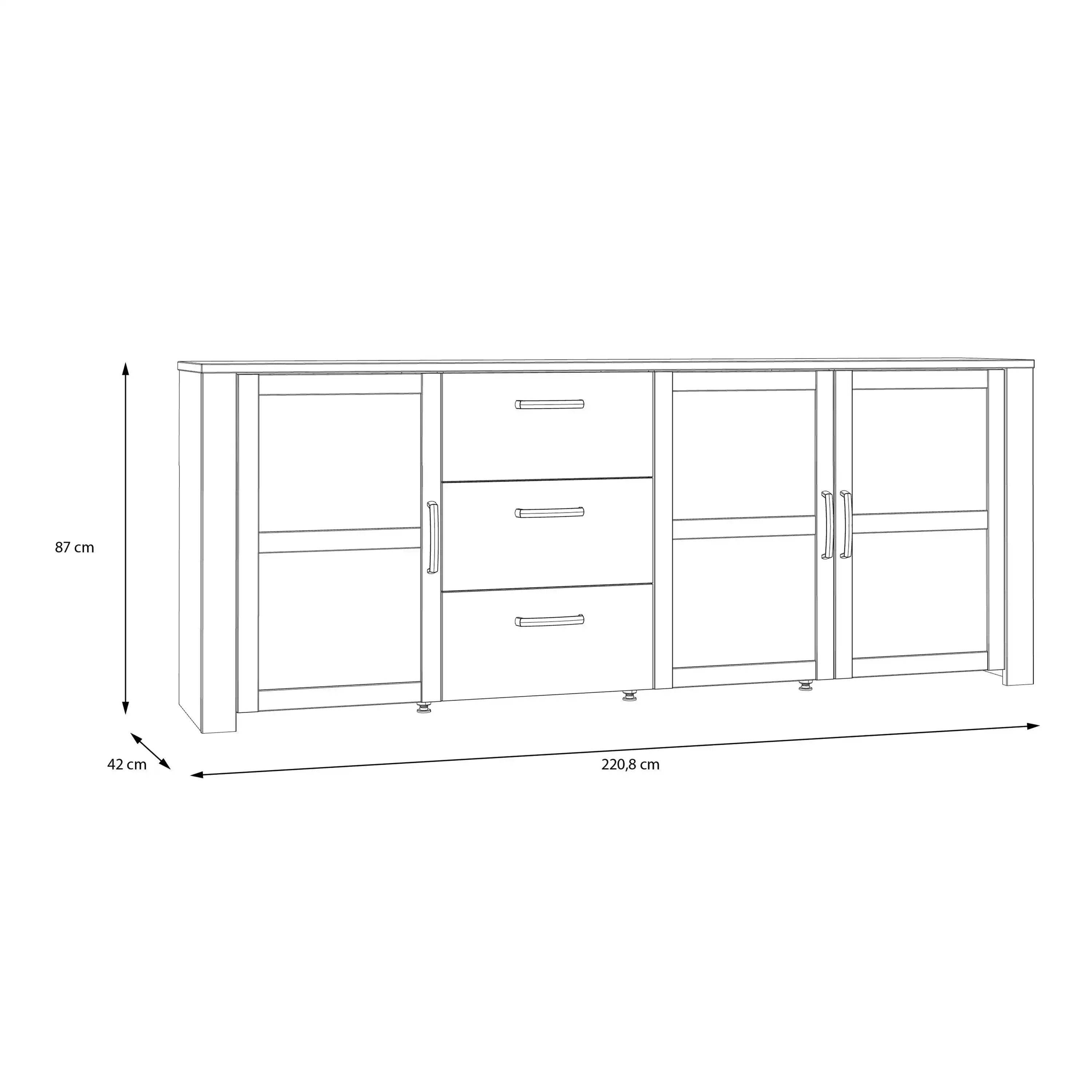 Bohol 3 Door 3 Drawer Large Sideboard Buffet Unit In Riviera Oak & Grey Oak - Price Crash Furniture