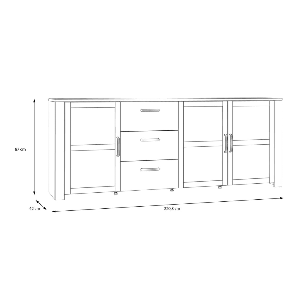 Bohol 3 Door 3 Drawer Large Sideboard Buffet Unit In Riviera Oak & Grey Oak - Price Crash Furniture