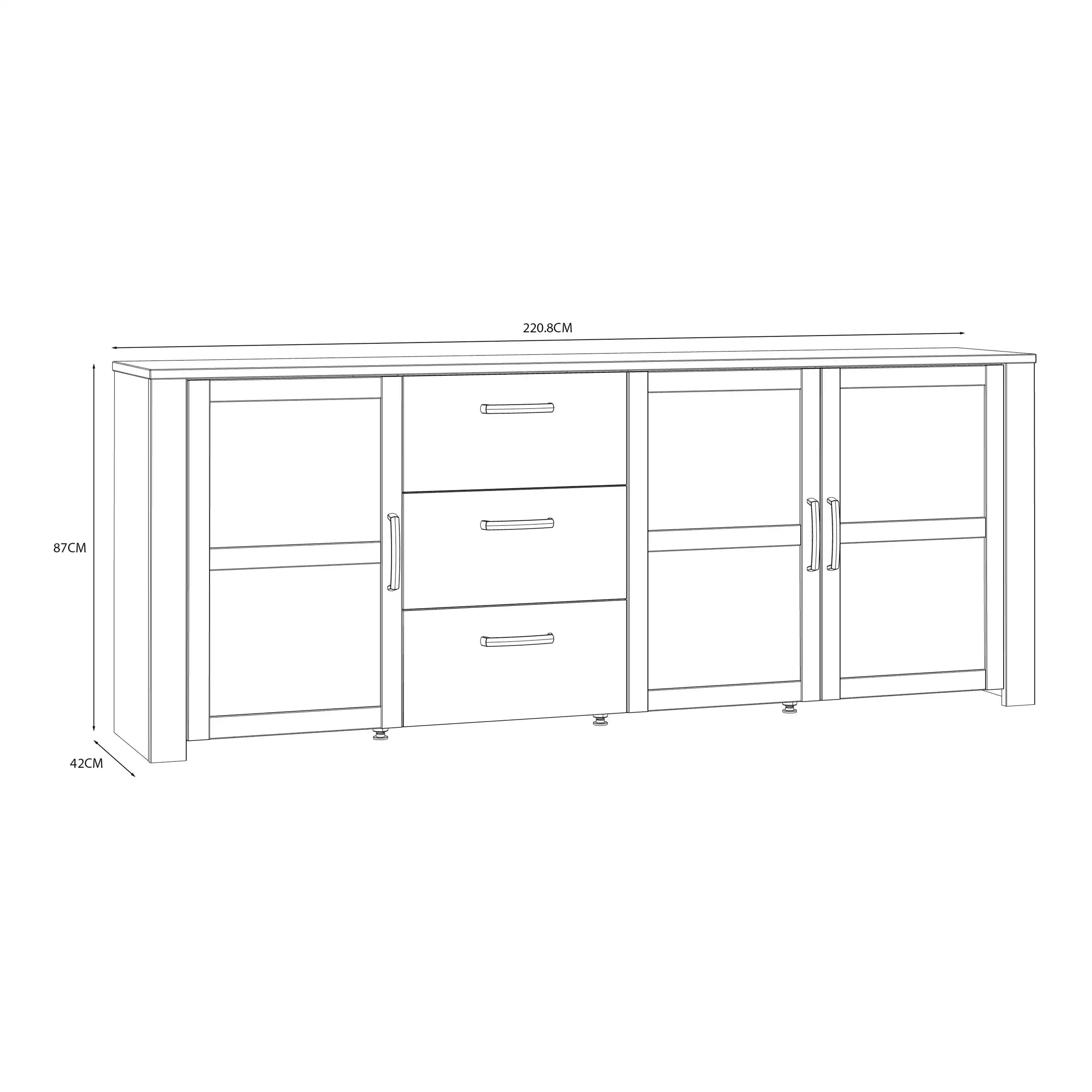 Bohol 3 Door 3 Drawer Large Sideboard In Riviera Oak/White - Price Crash Furniture
