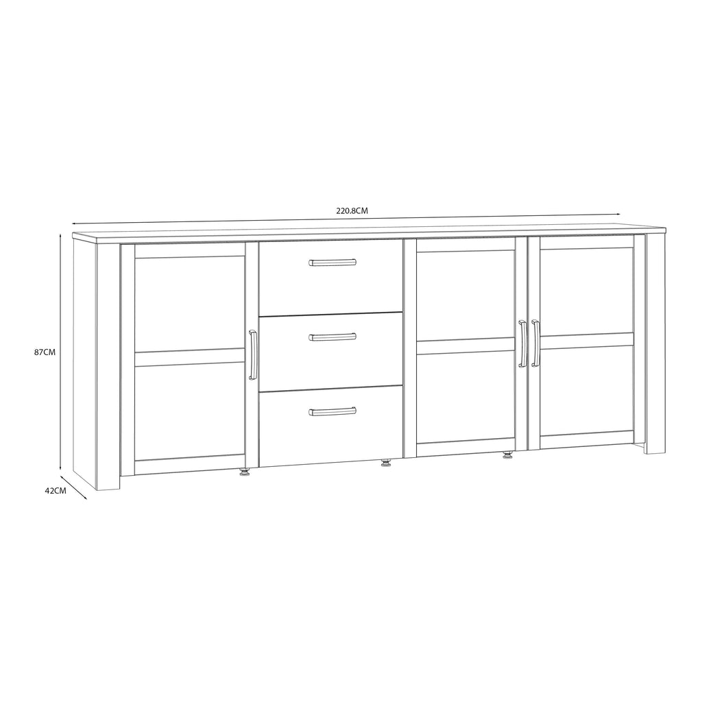 Bohol 3 Door 3 Drawer Large Sideboard In Riviera Oak/White - Price Crash Furniture