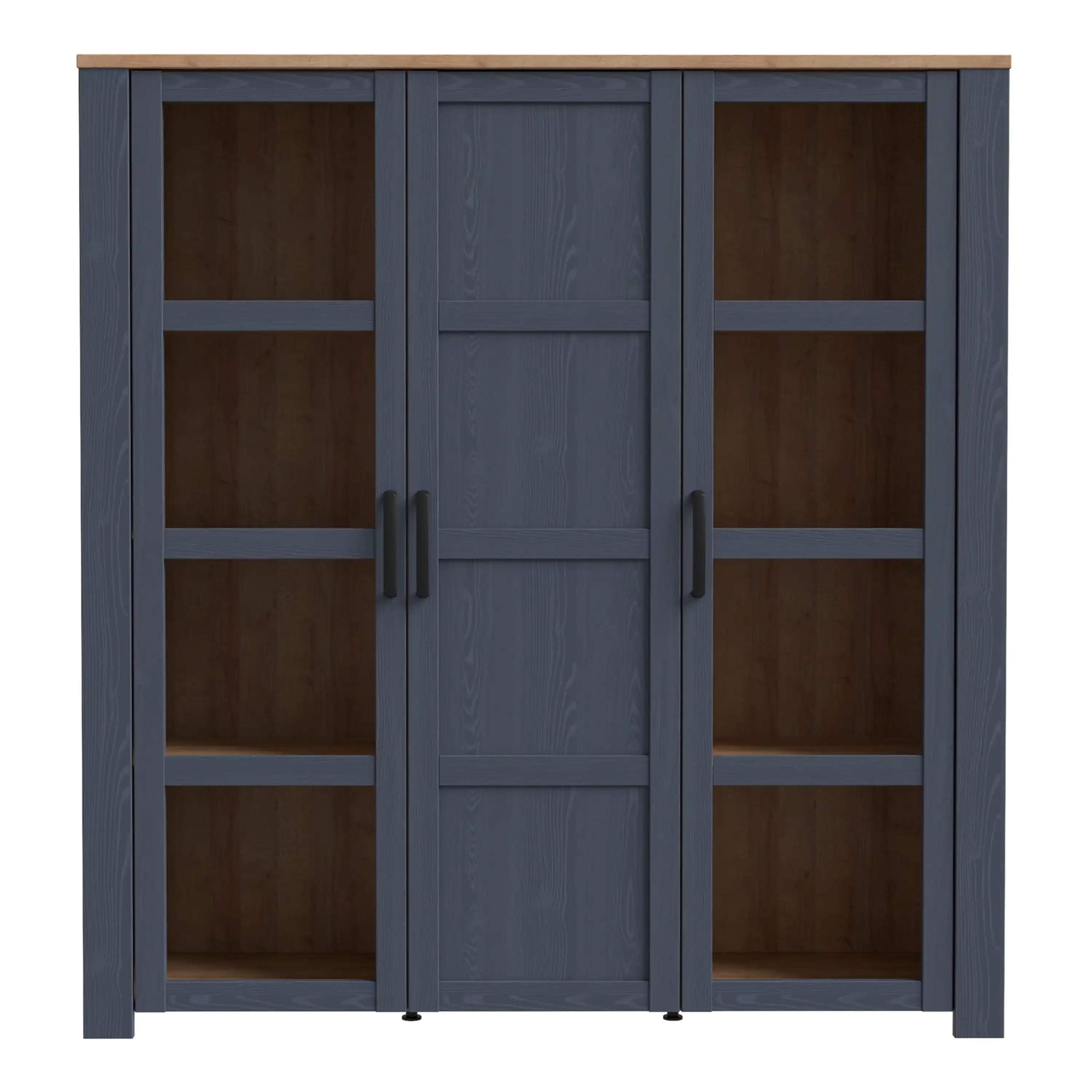 Bohol 3 Door Large Wide Display Cabinet In Riviera Oak/Navy - Price Crash Furniture