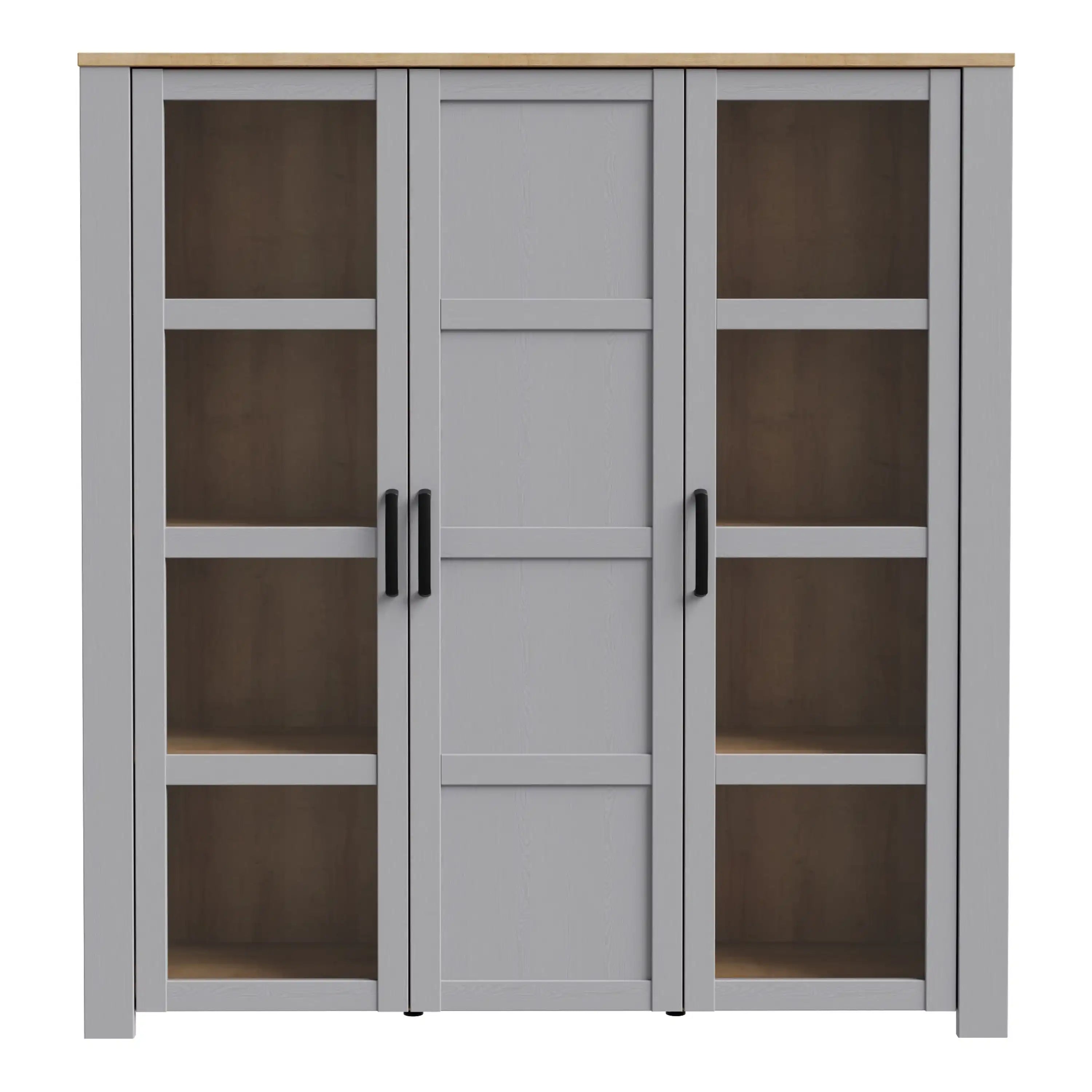 Bohol 3 Door Large Display Cabinet In Riviera Oak & Grey Oak - Price Crash Furniture