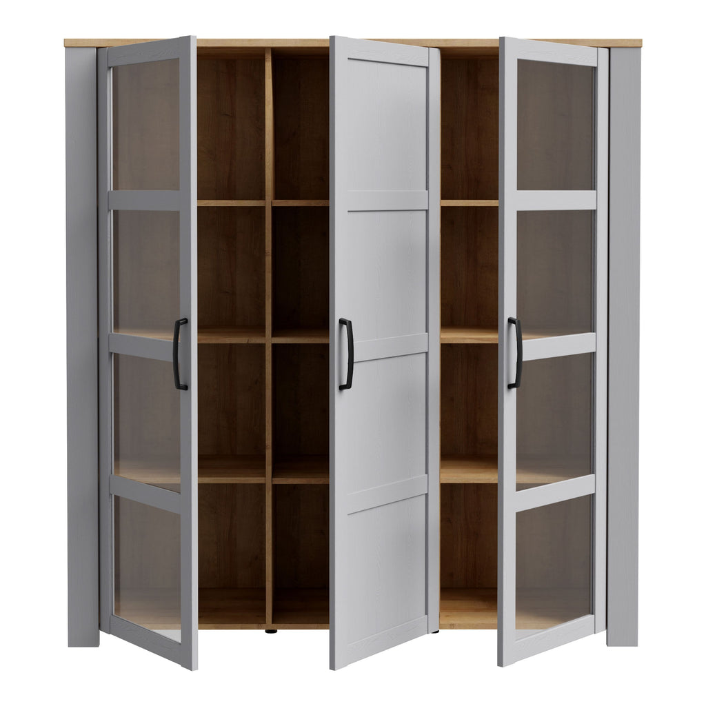 Bohol 3 Door Large Display Cabinet In Riviera Oak & Grey Oak - Price Crash Furniture