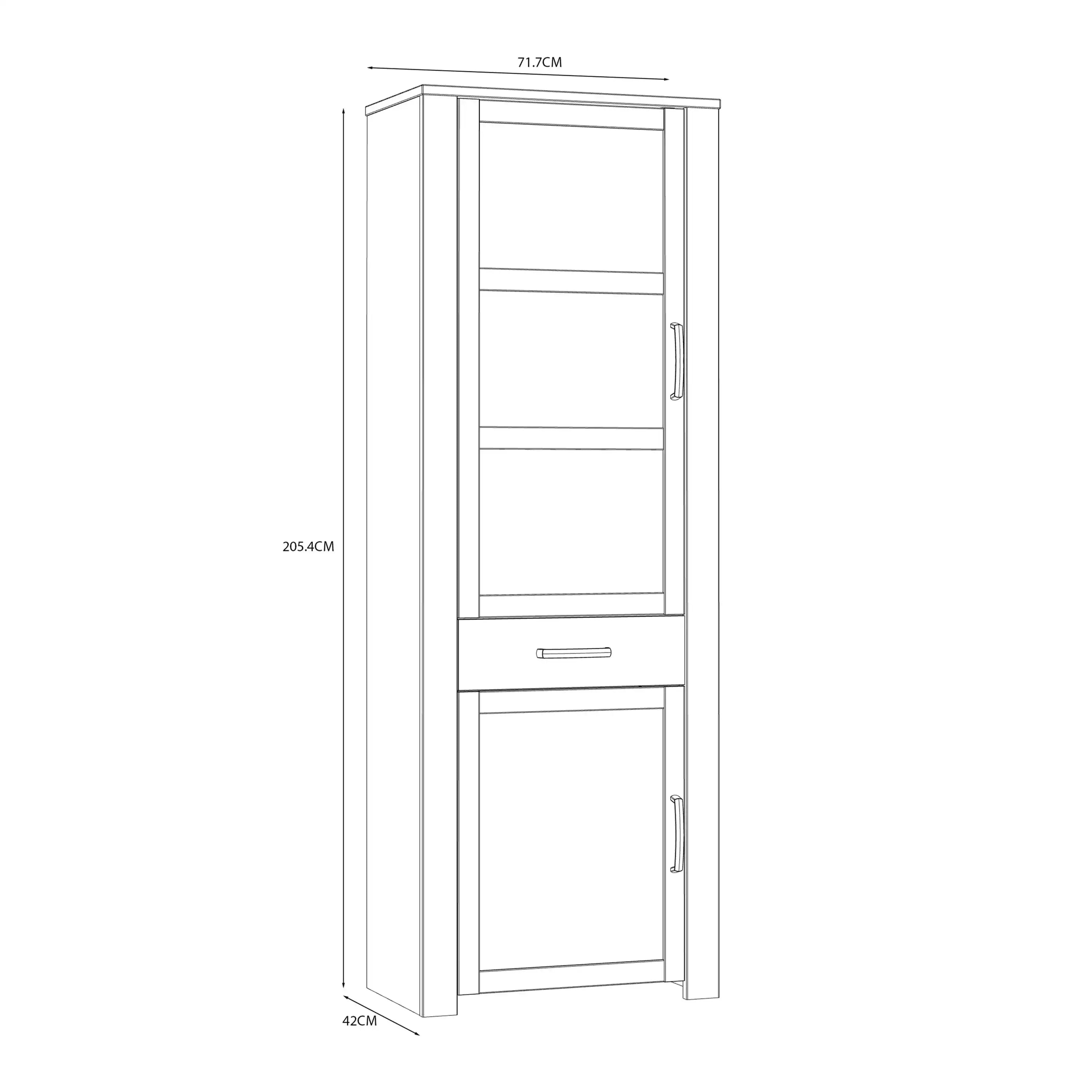 Bohol 2 Door 1 Drawer Tall Narrow Display Cabinet In Riviera Oak & Navy - Price Crash Furniture