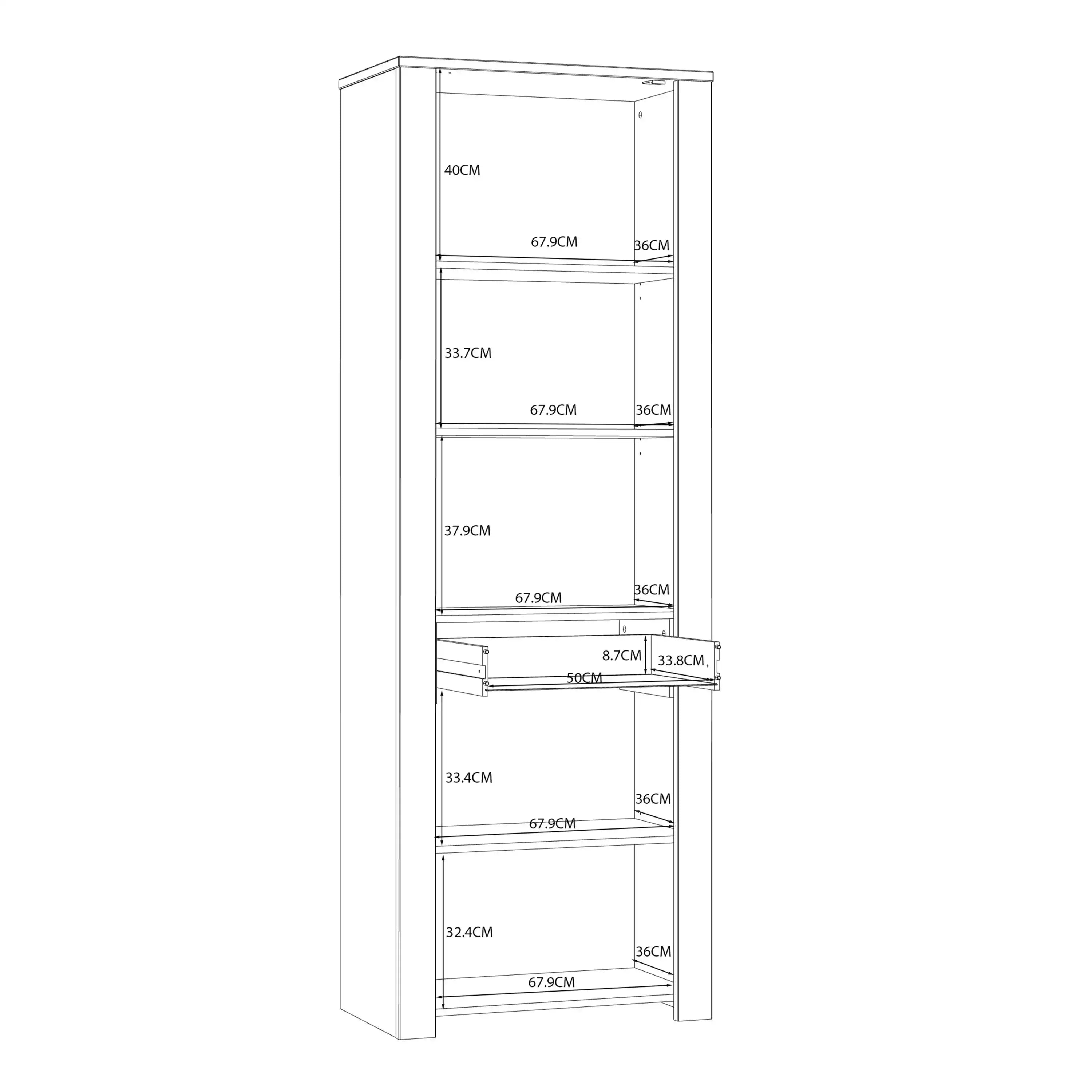 Bohol 2 Door 1 Drawer Tall Narrow Display Cabinet In Riviera Oak & Navy - Price Crash Furniture