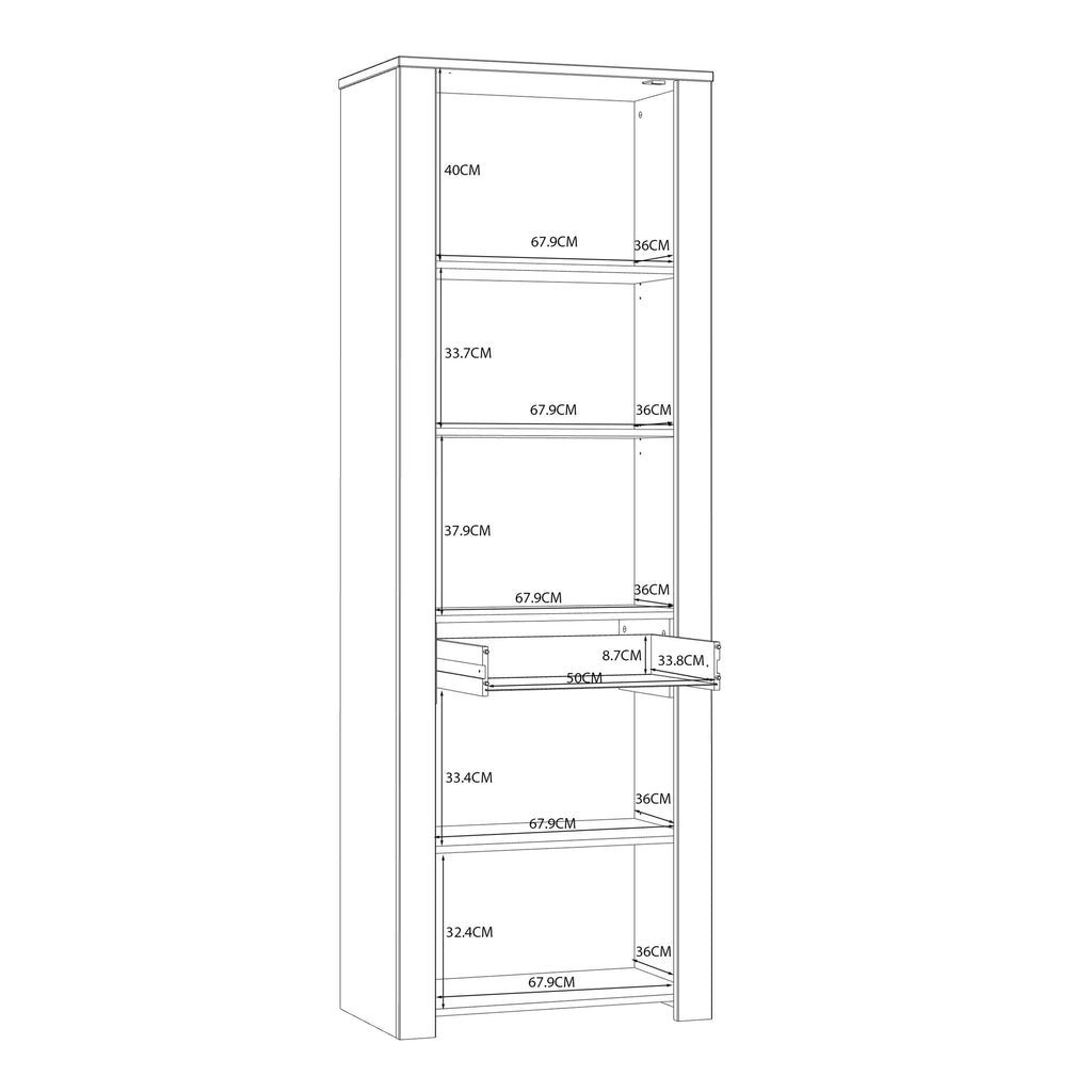 Bohol 2 Door 1 Drawer Tall Narrow Display Cabinet In Riviera Oak & Navy - Price Crash Furniture