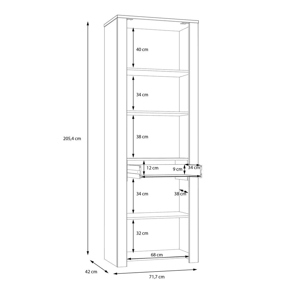 Bohol 2 Door 1 Drawer Tall Narrow Display Cabinet In Riviera Oak & Grey Oak - Price Crash Furniture
