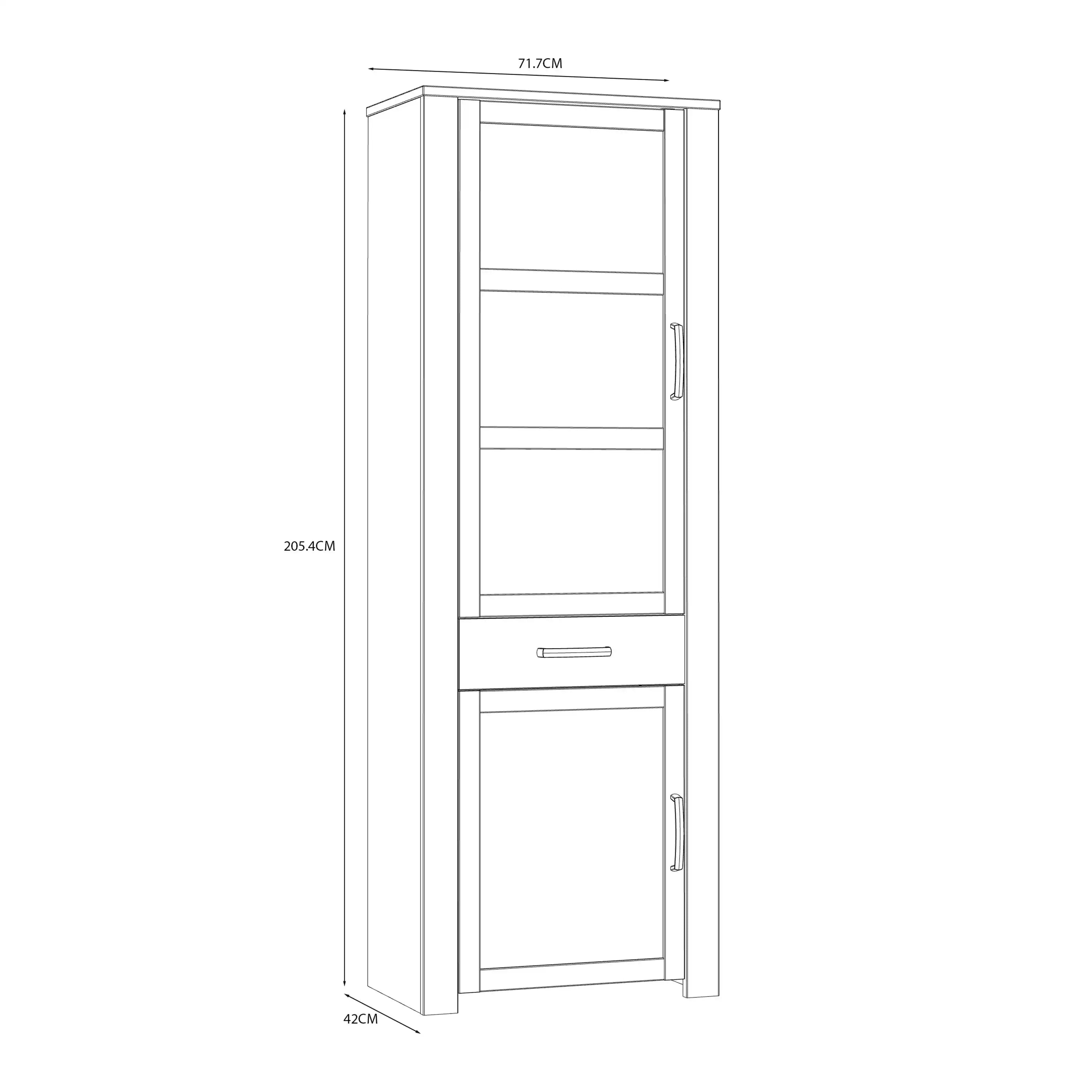 Bohol 2 Door 1 Drawer Tall Narrow Display Cabinet In Riviera Oak & White - Price Crash Furniture