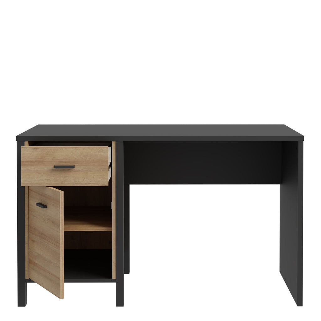High Rock Home Office Desk In Matt Black & Riviera Oak - Price Crash Furniture