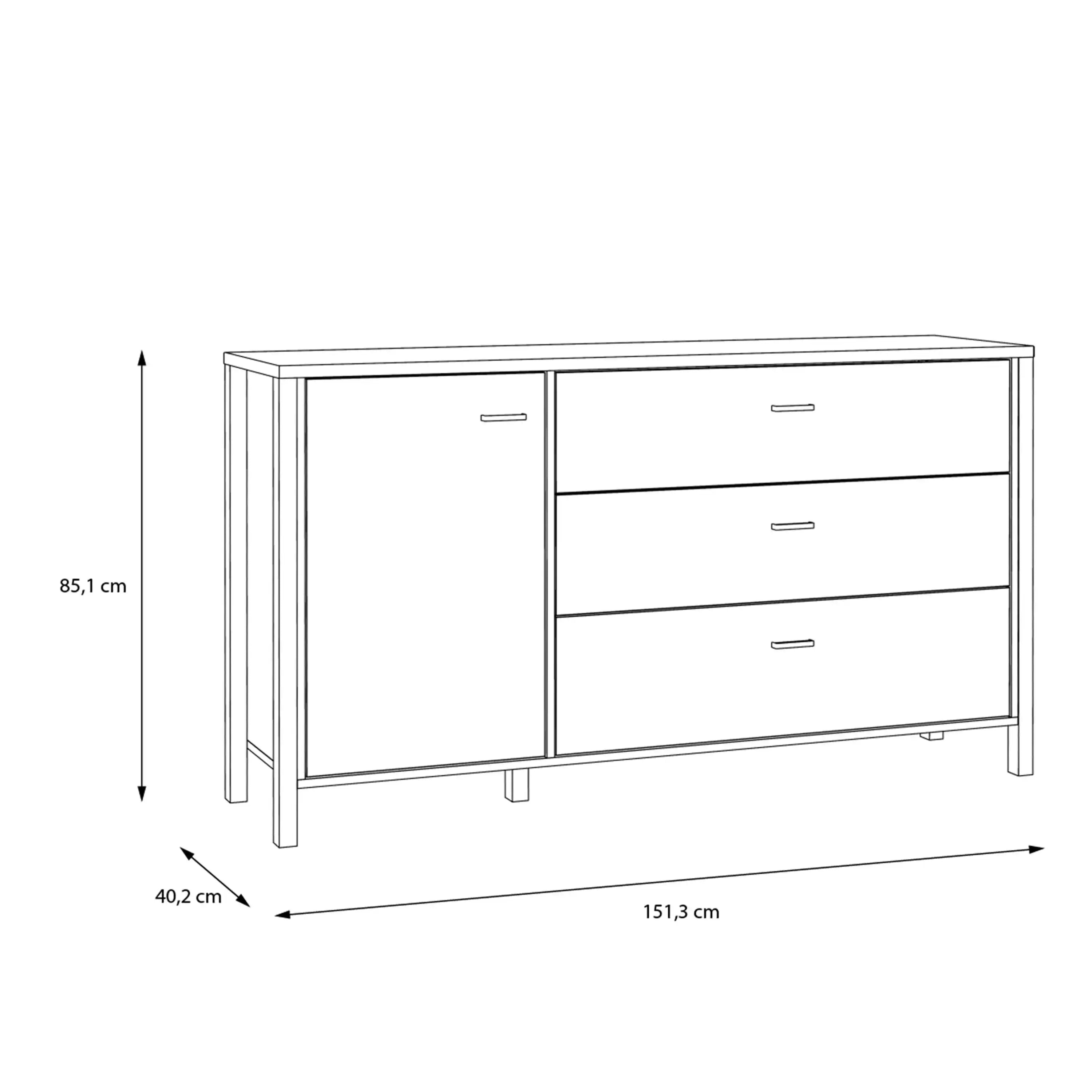 High Rock Sideboard Buffet Unit with 3 Drawers & 1 Door In Matt Black & Riviera Oak - Price Crash Furniture