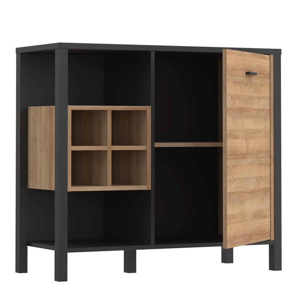 High Rock Storage Unit Display Cabinet In Matt Black and Riviera Oak - Price Crash Furniture