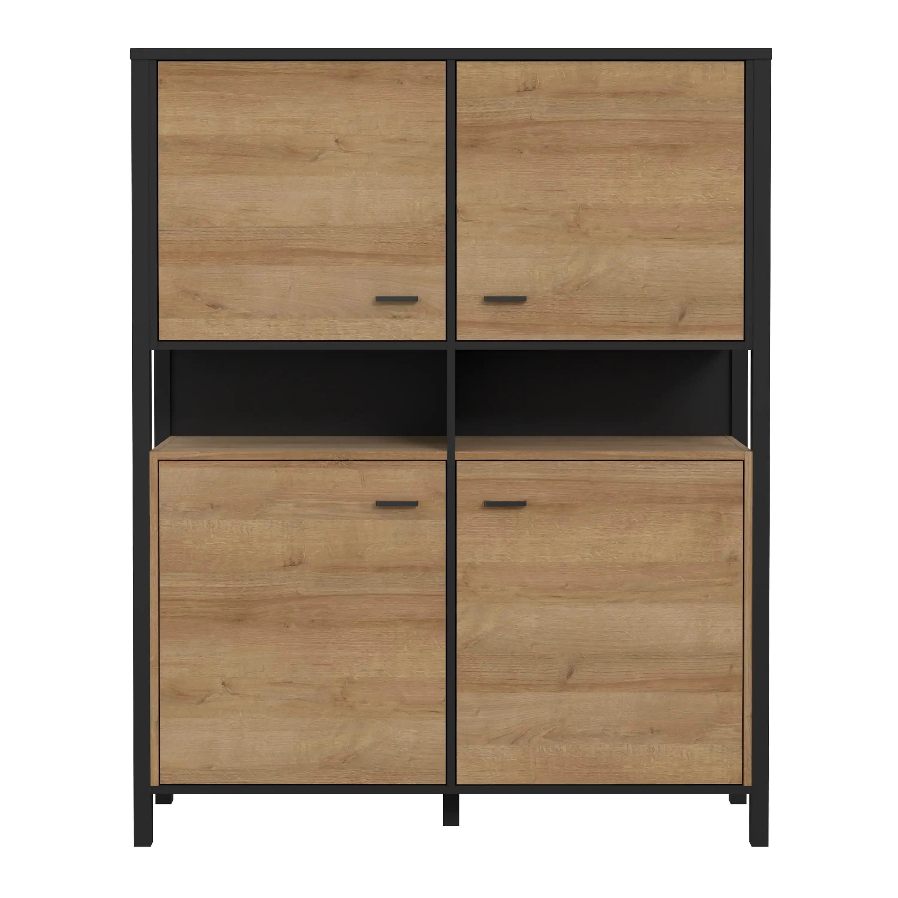 High Rock Storage Cabinet Cupboard In Matt Black/Riviera Oak - Price Crash Furniture