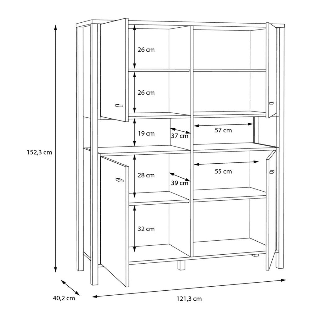 High Rock Storage Cabinet Cupboard In Matt Black/Riviera Oak - Price Crash Furniture