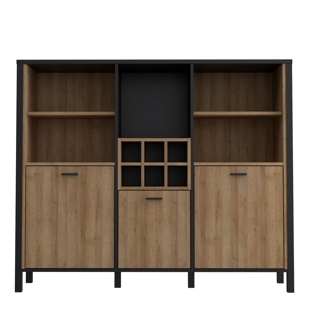 High Rock Wide Sideboard Dresser Display Unit In Matt Black & Riviera Oak - Price Crash Furniture