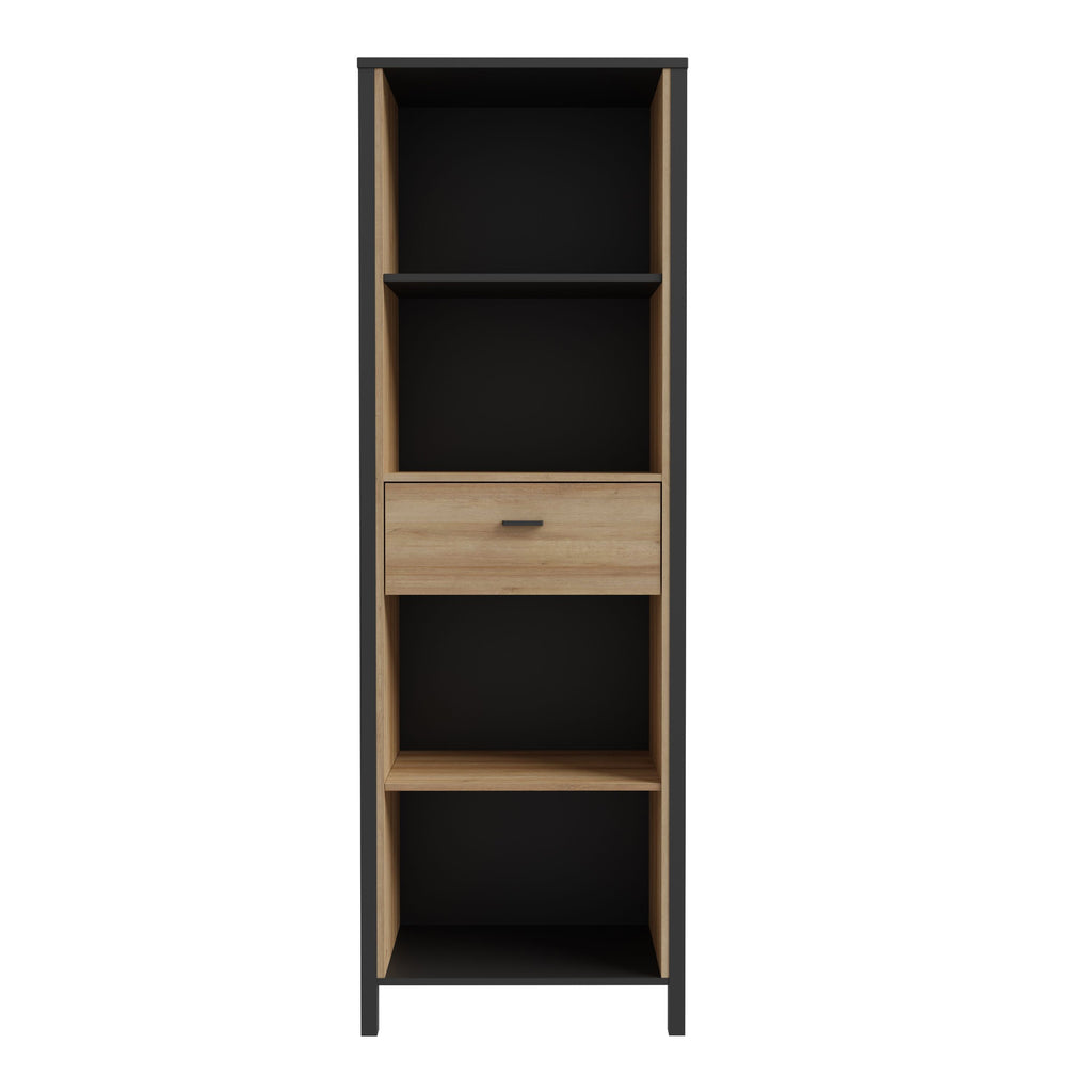 High Rock Display Shelf Unit In Matt Black & Riviera Oak - Price Crash Furniture
