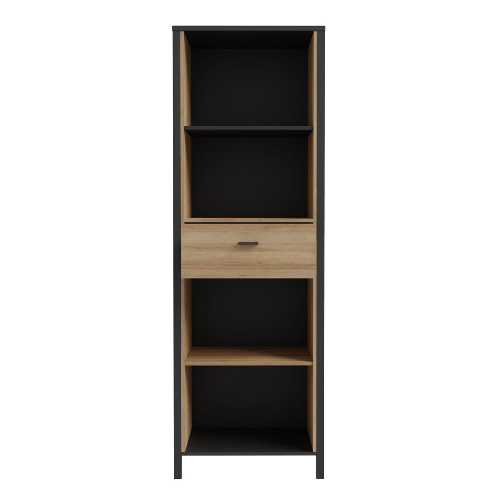High Rock Display Shelf Unit In Matt Black & Riviera Oak - Price Crash Furniture