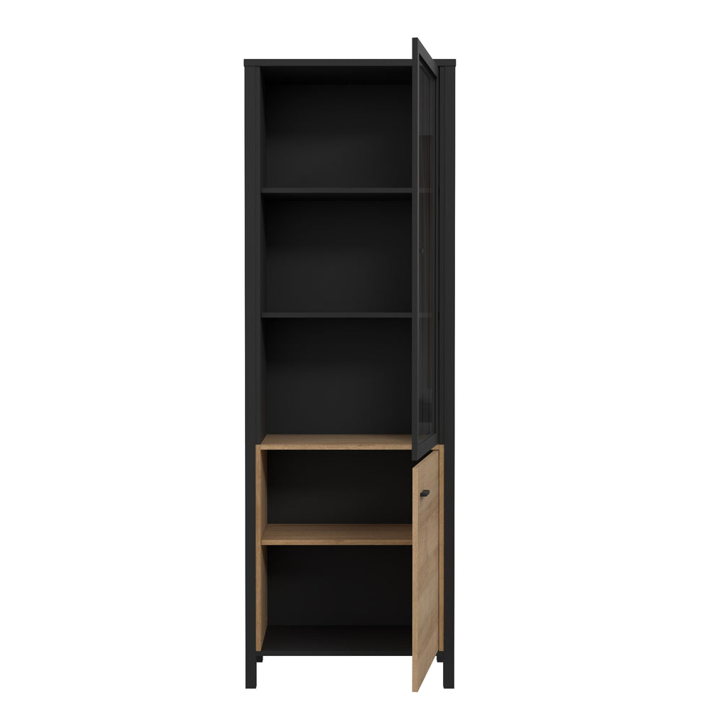 High Rock Wide Display Cabinet Unit In Matt Black & Riviera Oak - Price Crash Furniture