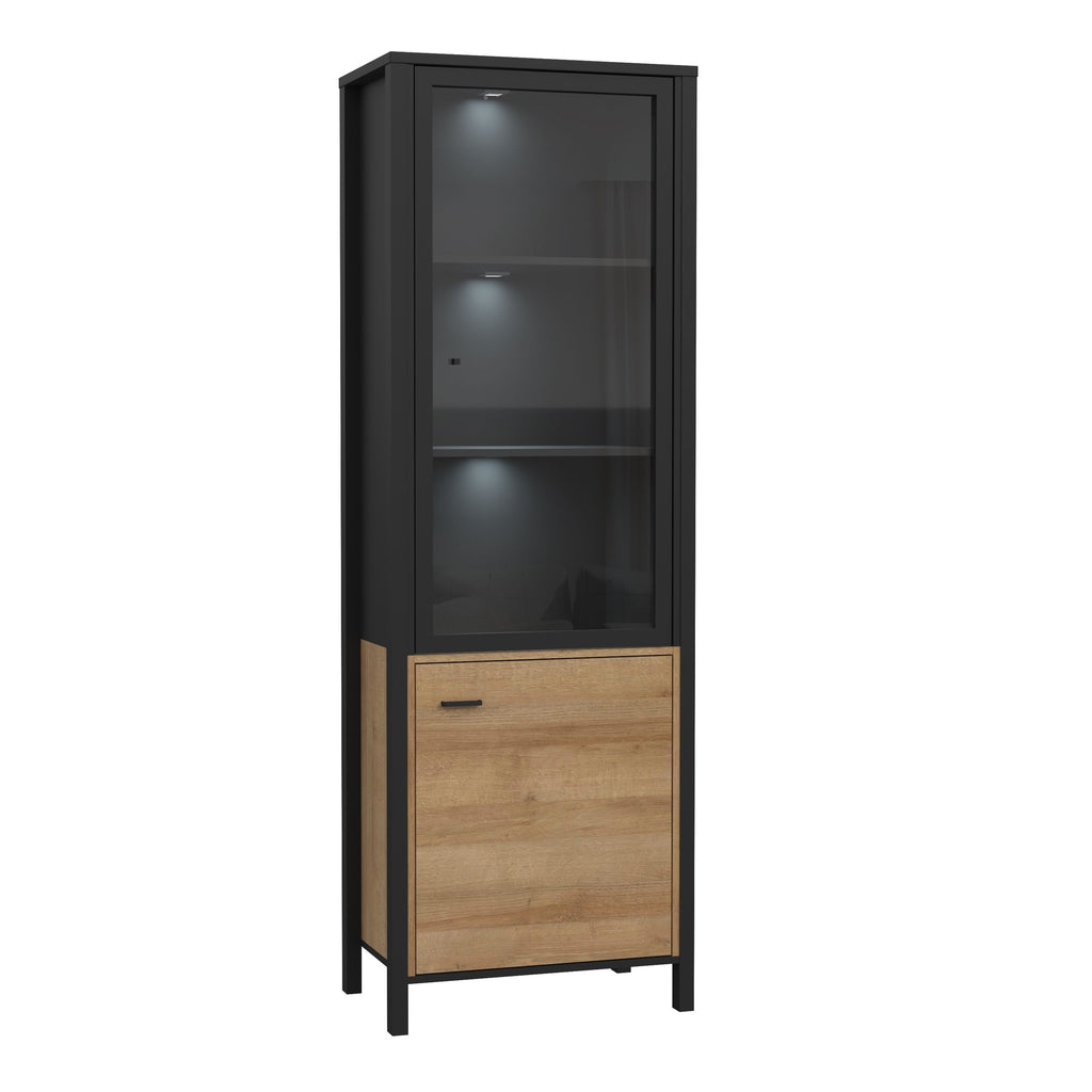 High Rock Wide Display Cabinet Unit In Matt Black & Riviera Oak - Price Crash Furniture