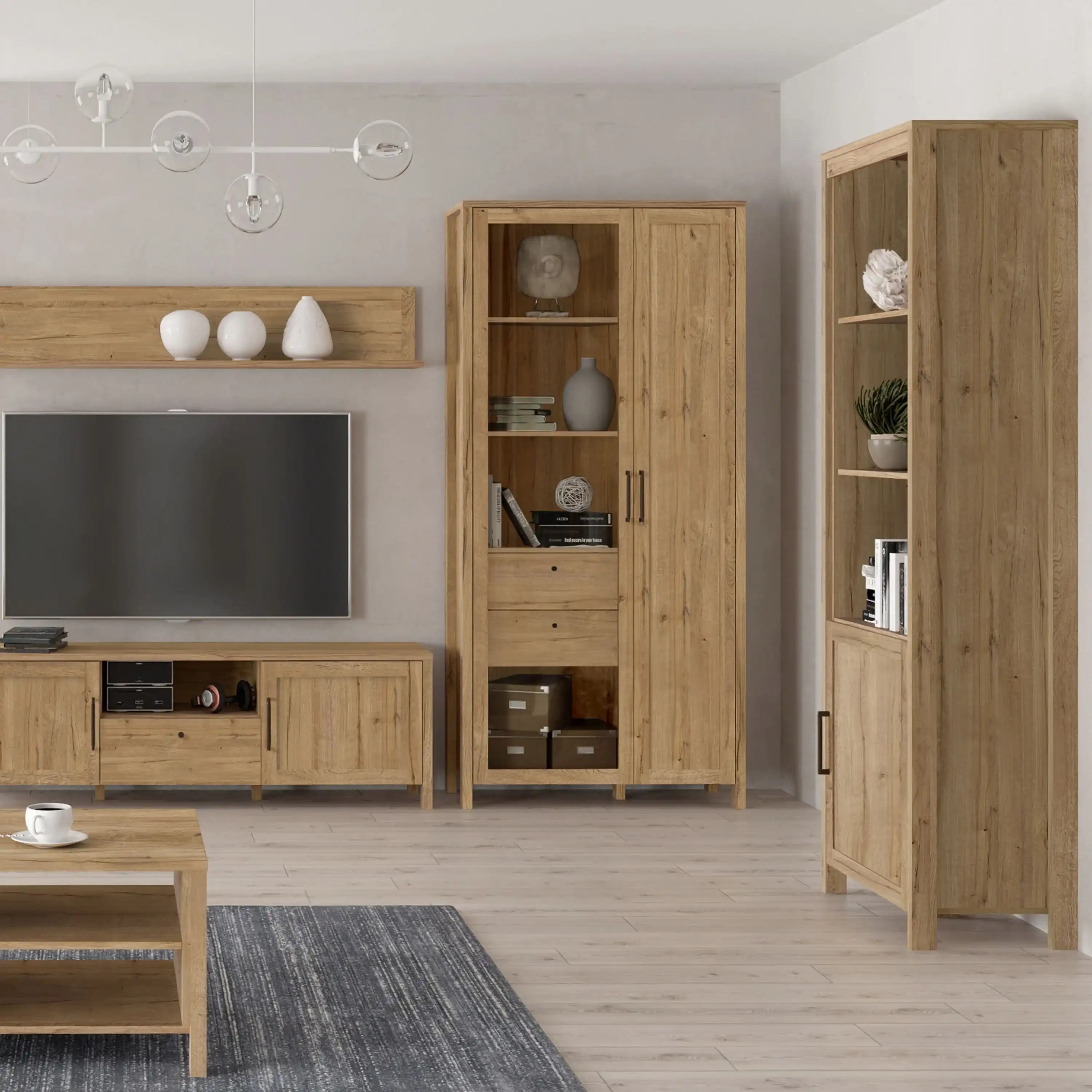 Malte Brun Tall Bookcase Display Shelf Unit In Waterford Oak - Price Crash Furniture