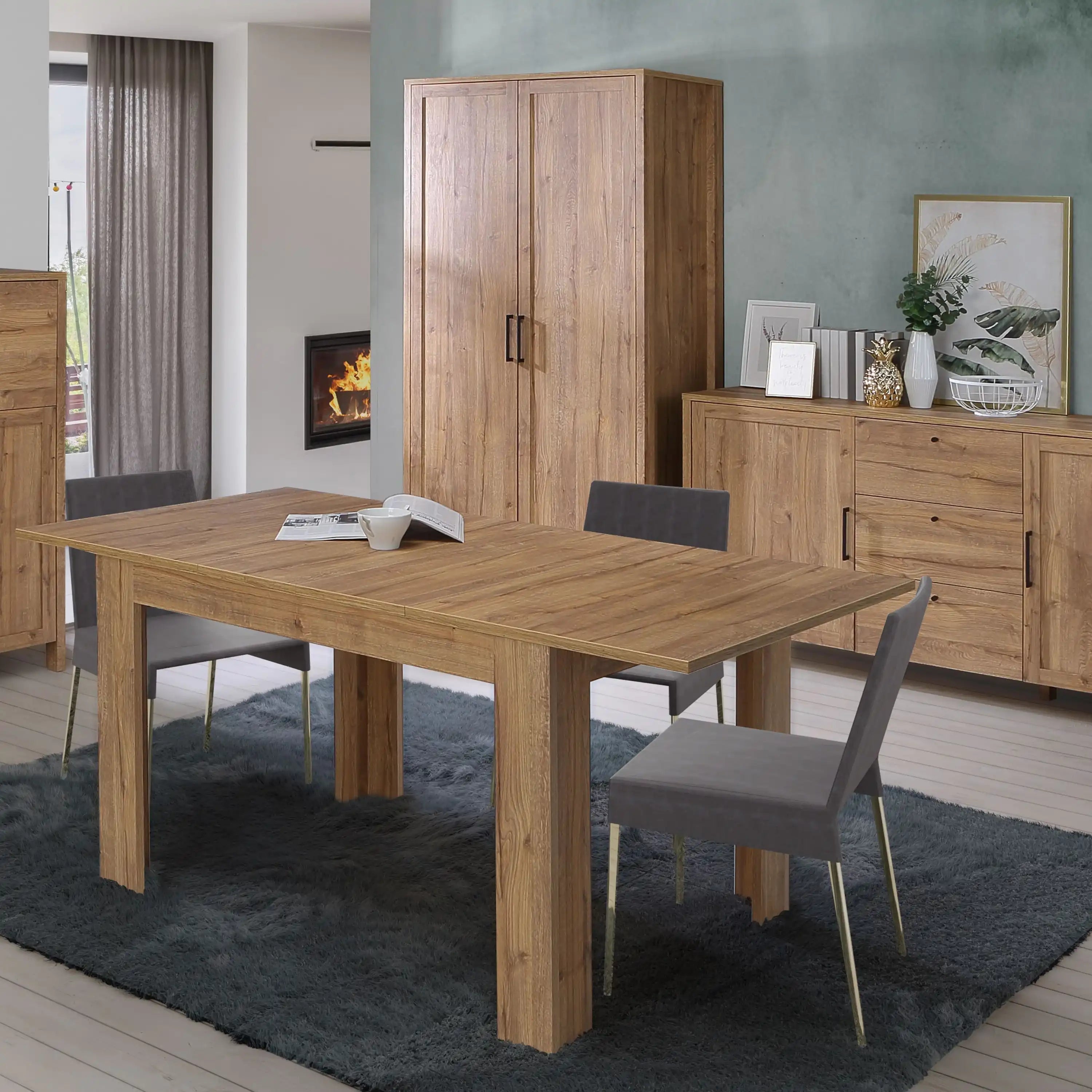 Malte Brun Double Wardrobe with Shelves In Waterford Oak - Price Crash Furniture