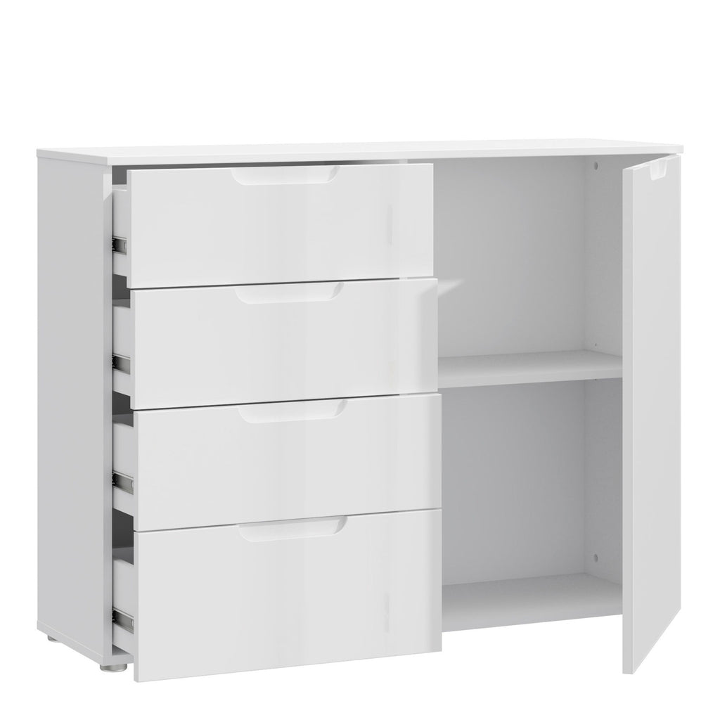 Sienna 4 Drawer Chest Of Drawers with 1 Door In White High Gloss - Price Crash Furniture