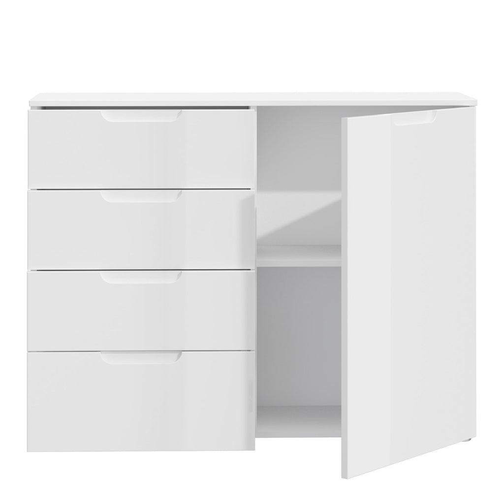 Sienna 4 Drawer Chest Of Drawers with 1 Door In White High Gloss - Price Crash Furniture