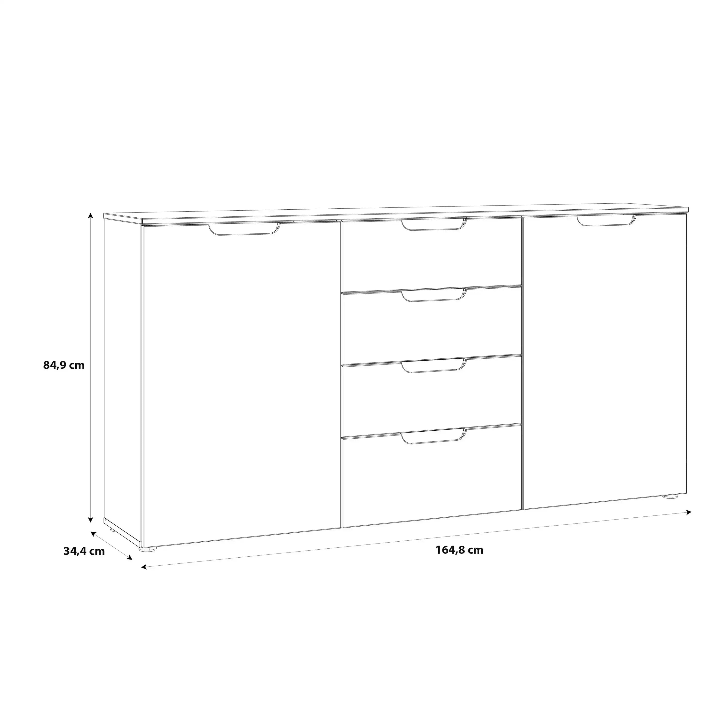 Sienna Large Wide Chest Of 4 Drawers And 2 Doors In White High Gloss - Price Crash Furniture