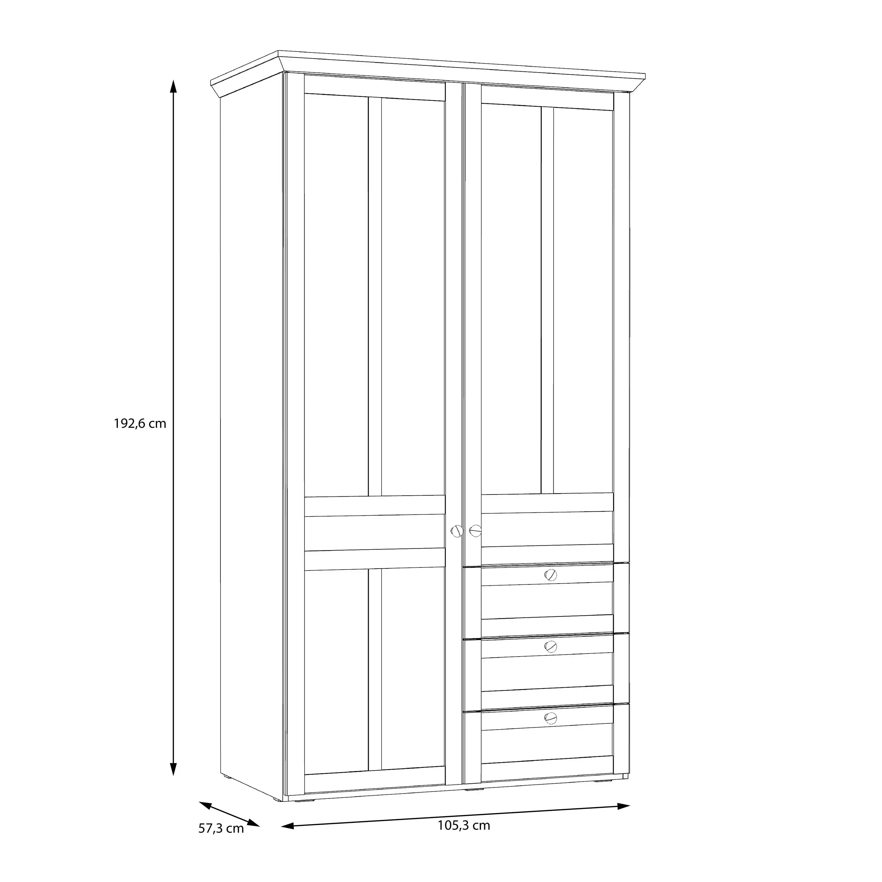 Iloppa 2 Door 3 Drawer Wardrobe In Oak & White - Price Crash Furniture