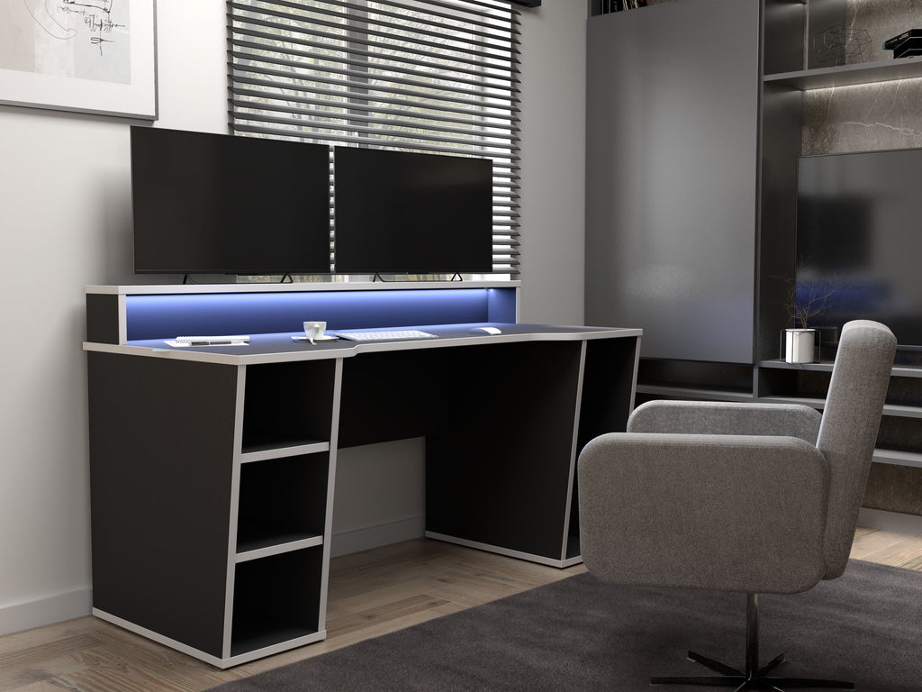 Tezaur Gaming Desk With LED In Black/White - Price Crash Furniture