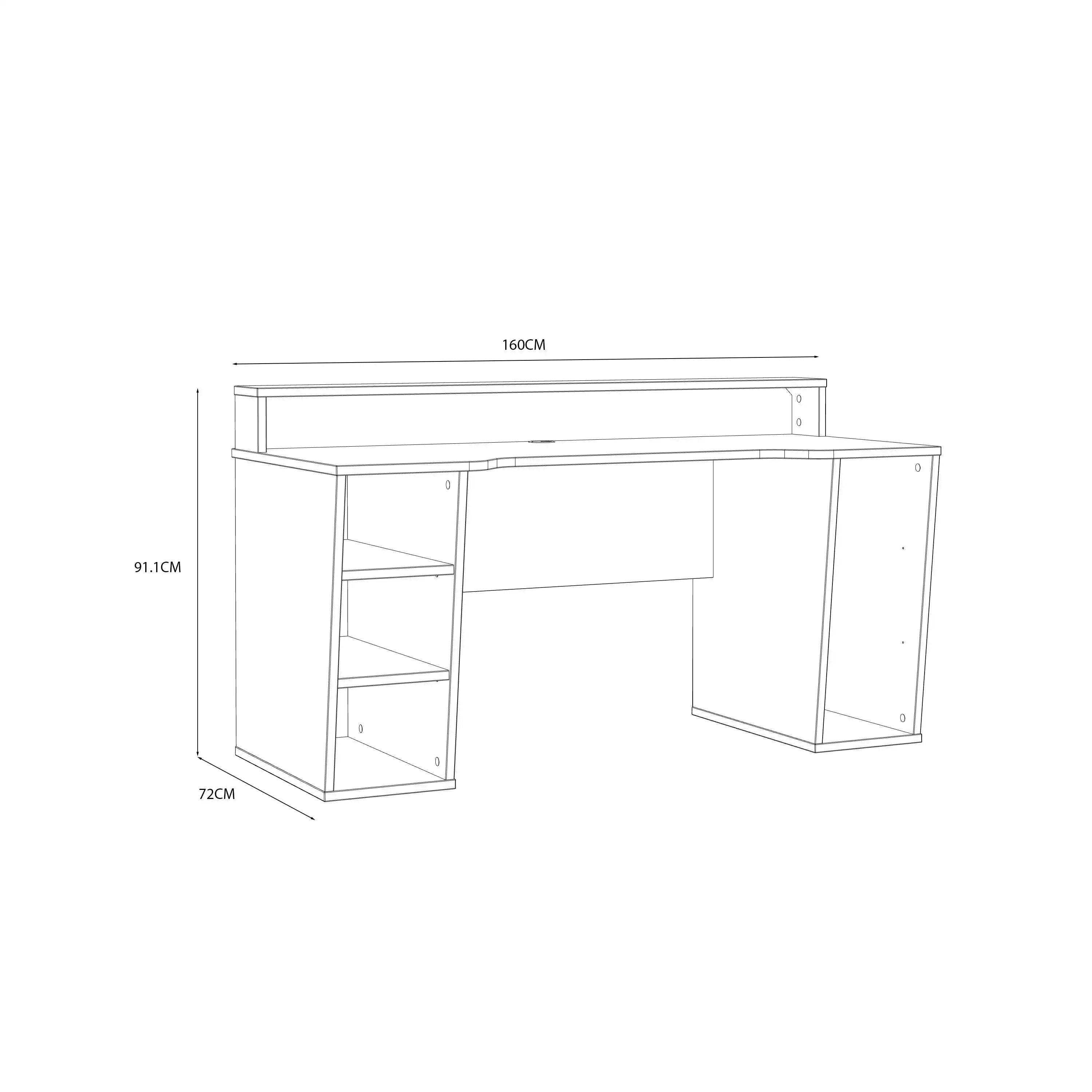 Tezaur Gaming Desk With LED Lighting In Black & White - Price Crash Furniture