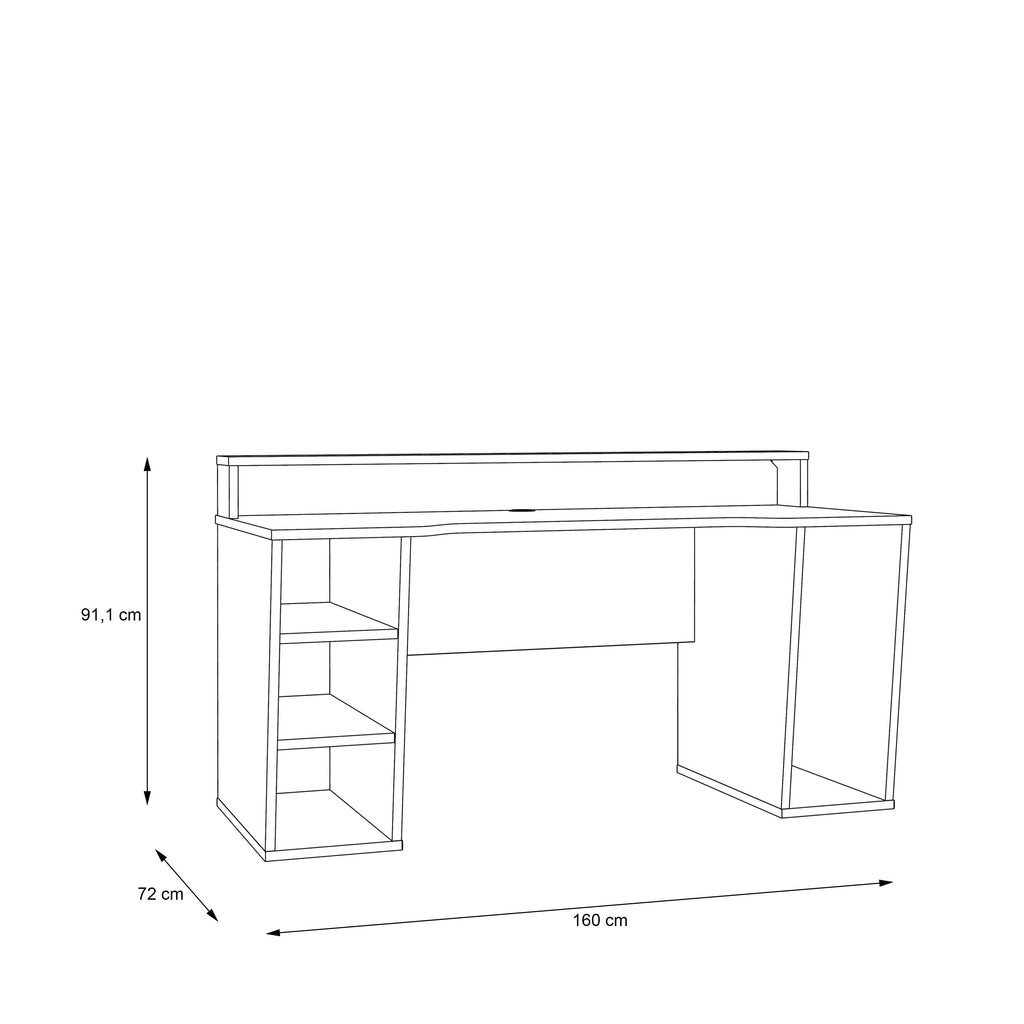 Tezaur Gaming Desk 2 Shelves With LED In Matt Black - Price Crash Furniture