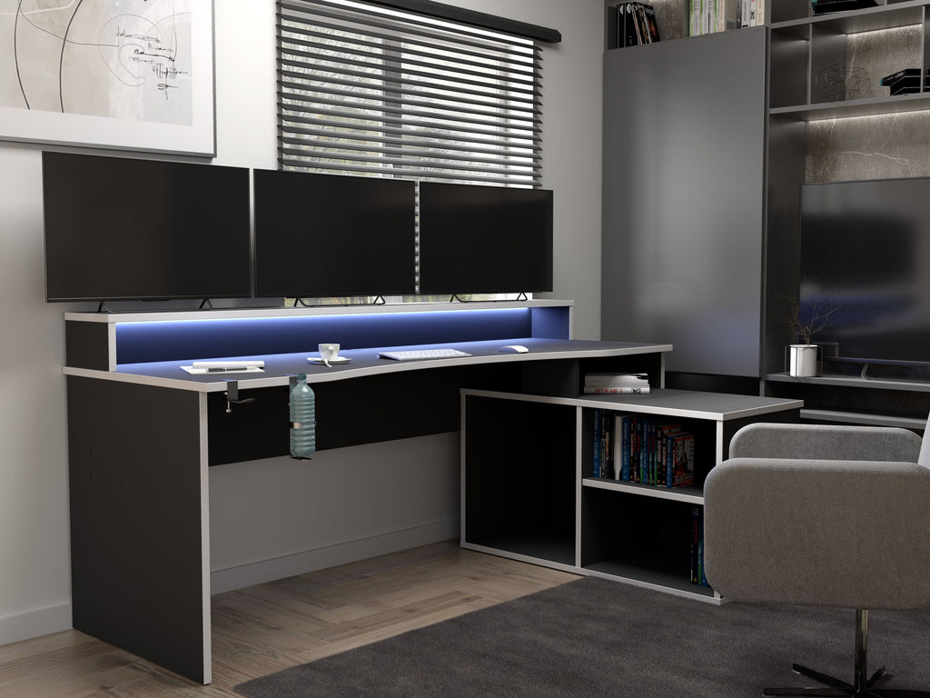 Tezaur Gaming Desk With LED In Black/White - Price Crash Furniture