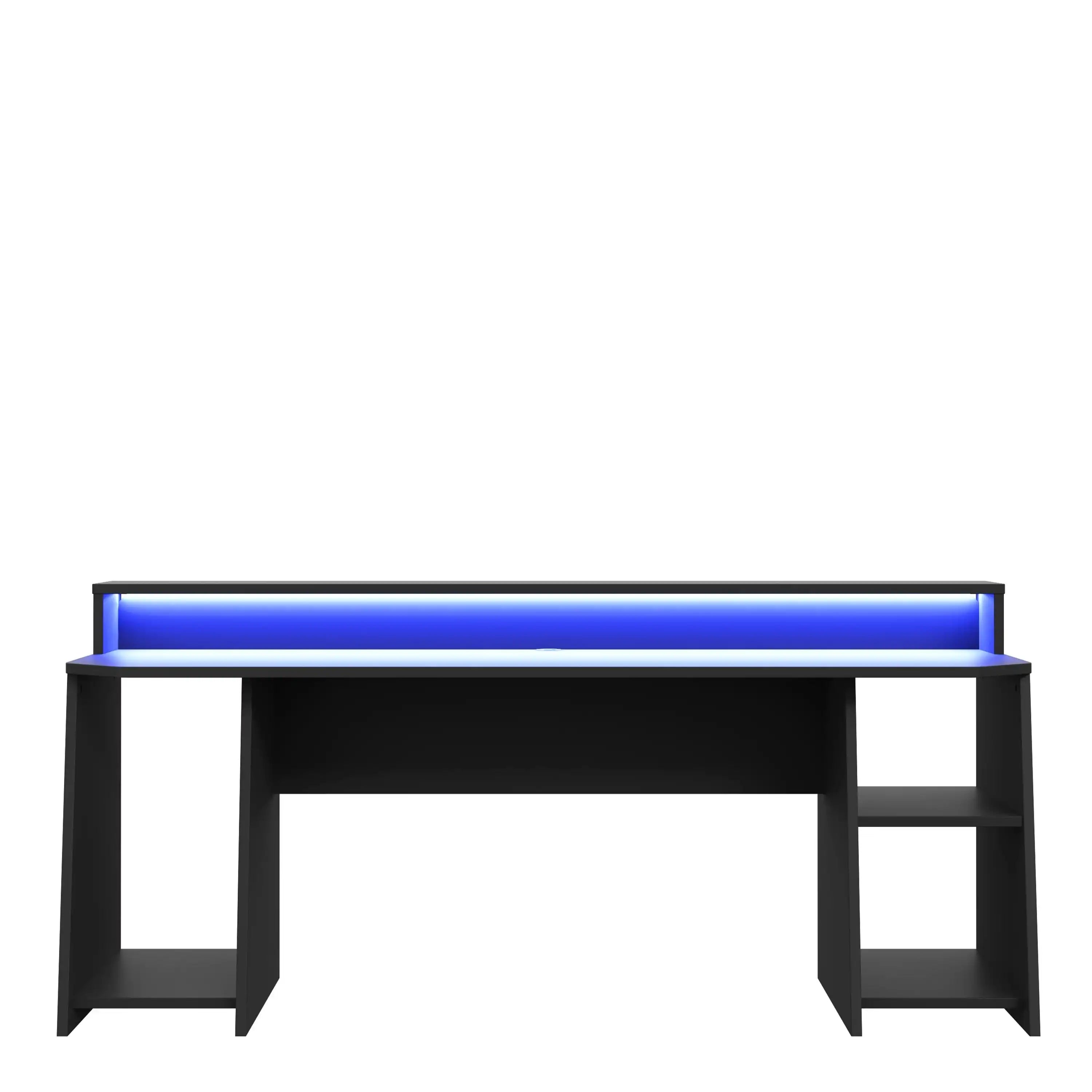 Tezaur Gaming Desk With Blue LED In Matt Black - Price Crash Furniture