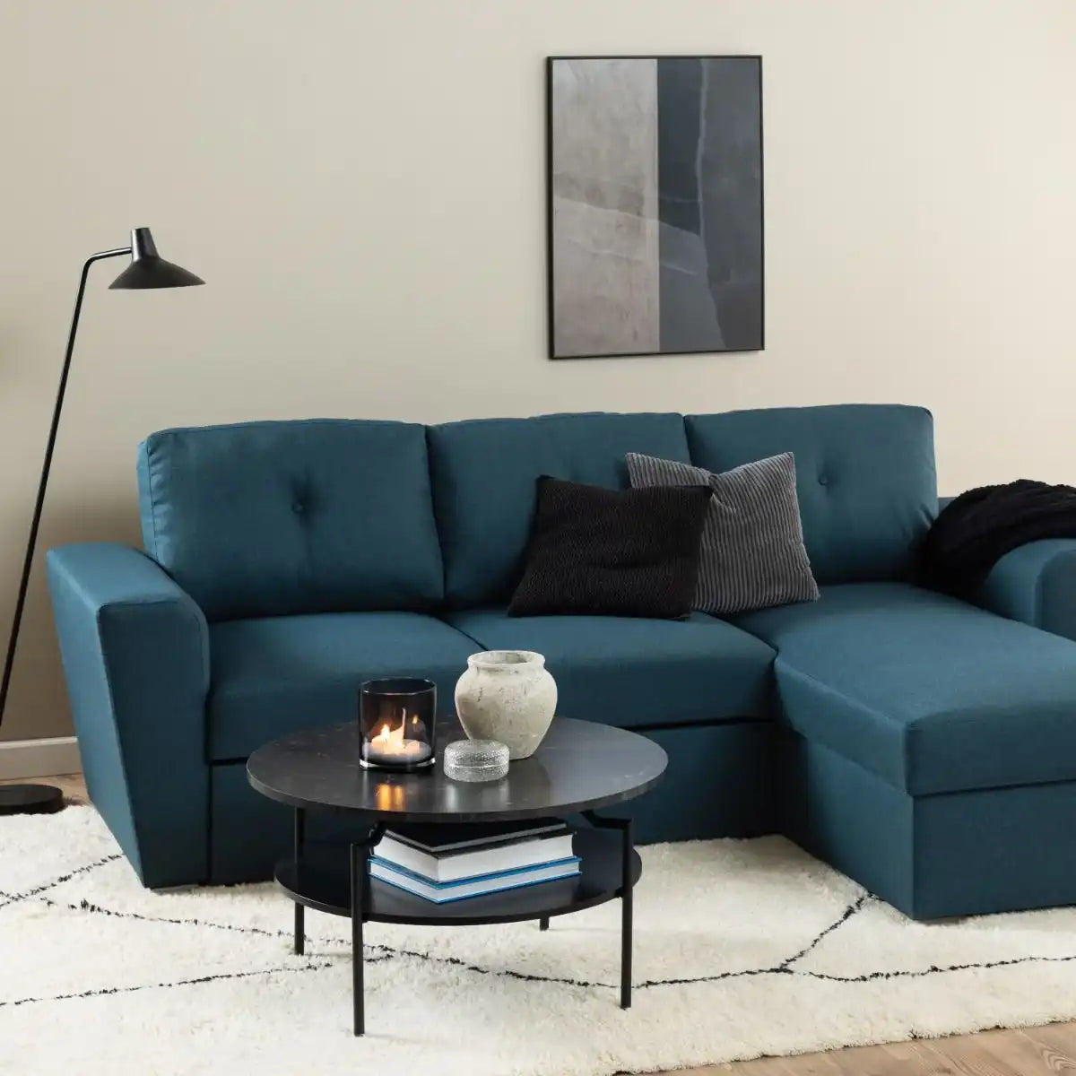 Goldington Round Coffee Table Black Marble Effect & Black Legs - Price Crash Furniture