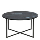 Alisma Round Coffee Table With Black Marble Top & Black Legs - Price Crash Furniture