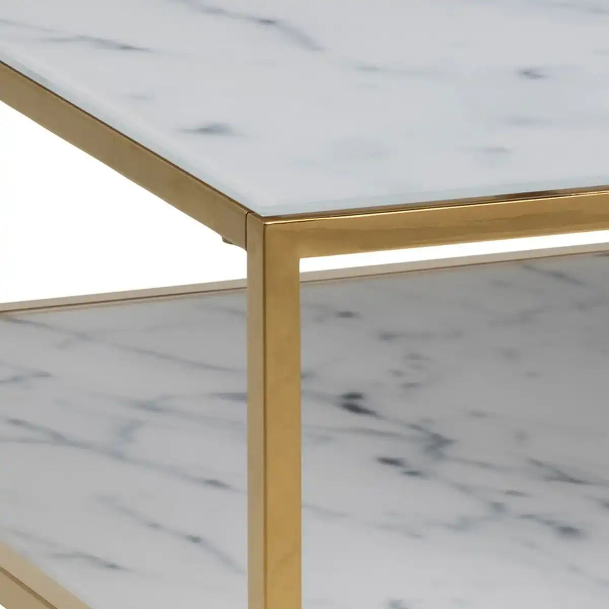 Alisma Open Shelf Coffee Table With White Marble Effect & Gold Legs - Price Crash Furniture