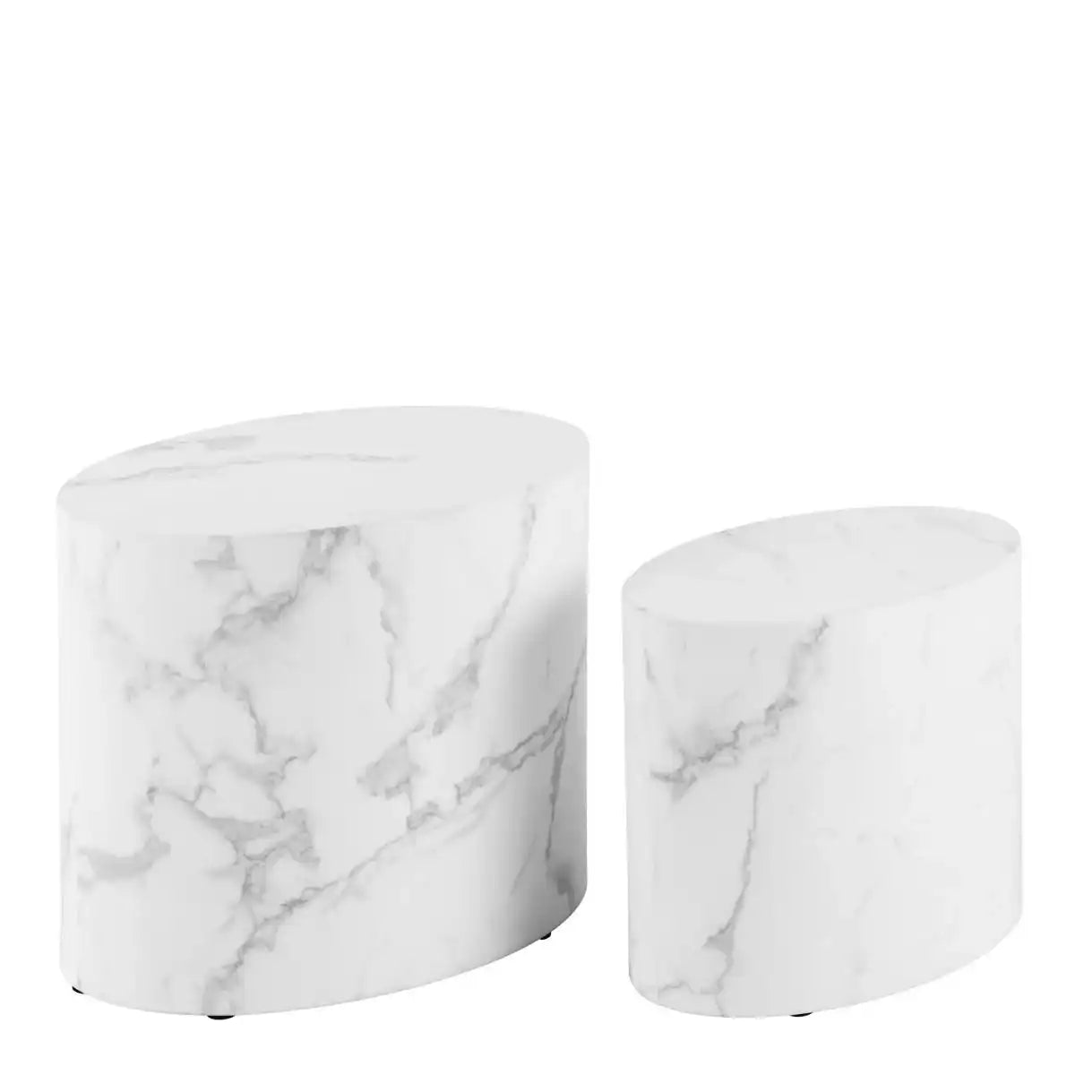 Mice Oval Coffee Table Set In White Marble Finish - Price Crash Furniture