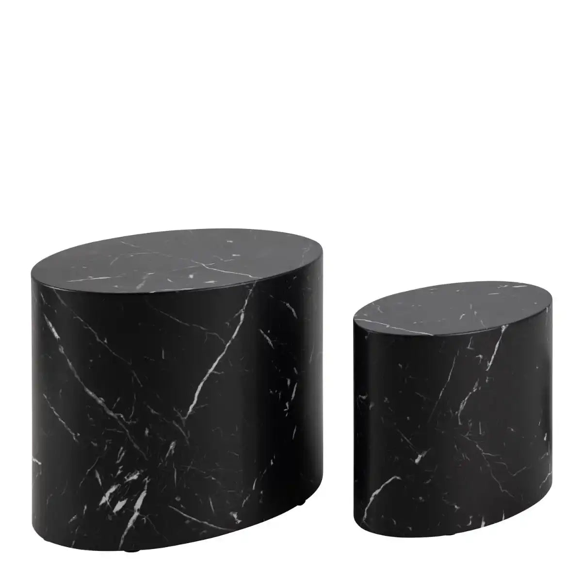 Mice Oval Coffee Table Set In Black Marble Finish - Price Crash Furniture