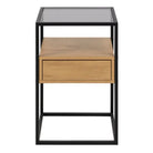 Randolf Square Bedside Table With 1 Drawer In Black And Oak - Price Crash Furniture