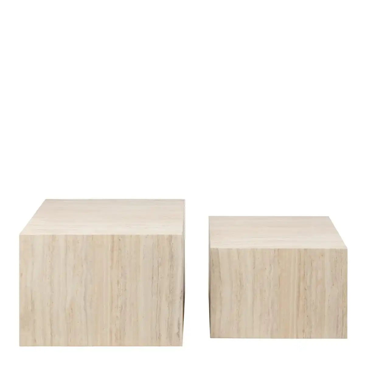 Dice Square Coffee Table Set In Light Travertine Effect - Price Crash Furniture