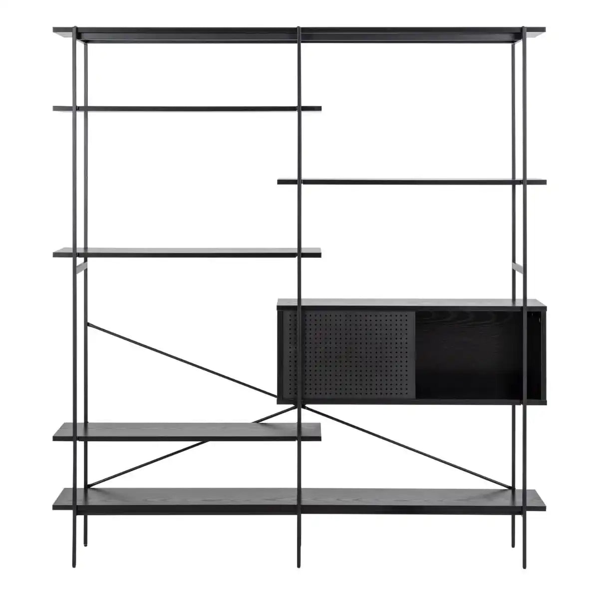 Angus Bookcase With 1 Sliding Door & 5 Shelves In Black - Price Crash Furniture