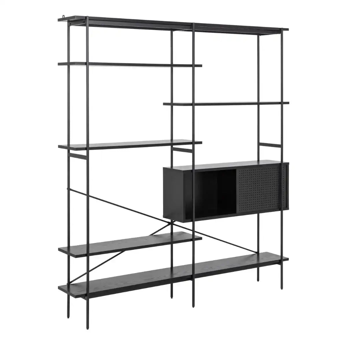 Angus Bookcase With 1 Sliding Door & 5 Shelves In Black - Price Crash Furniture