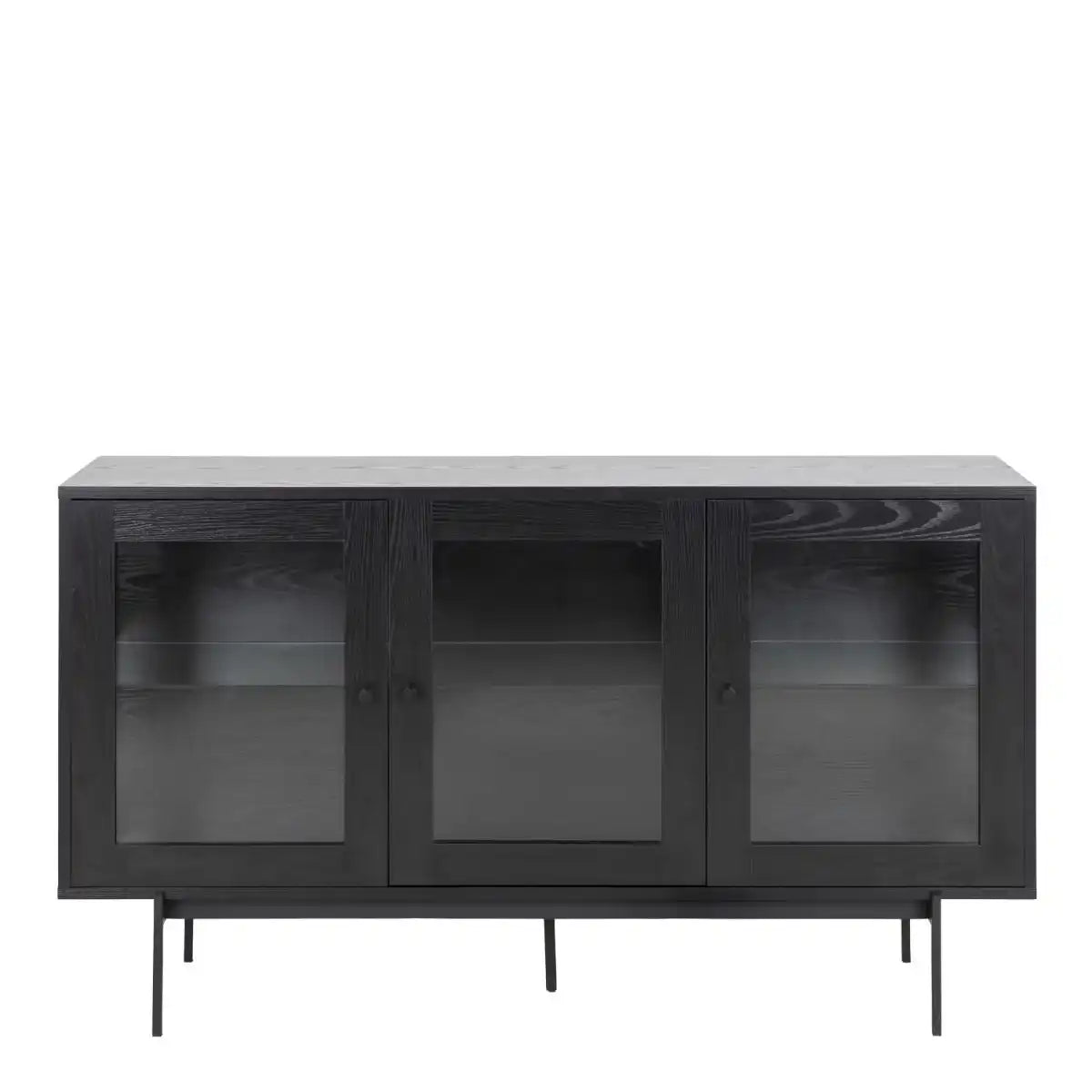 Angus 3 Door Glazed Sideboard Buffet Unit In Black - Price Crash Furniture