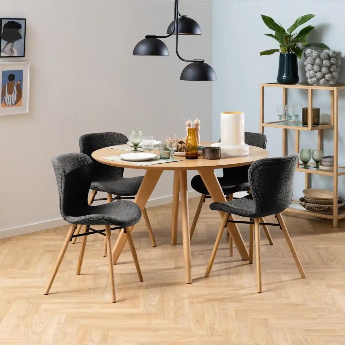Batilda Dining Chairs With Grey Fabric And Oak Set Of 2 - Price Crash Furniture