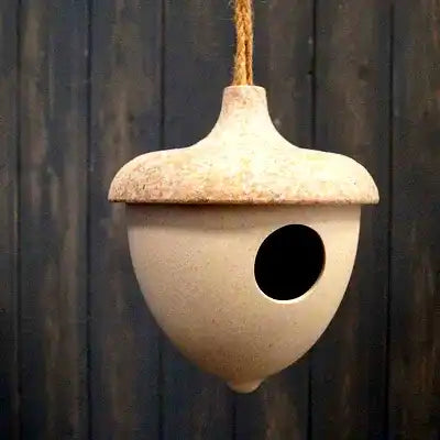 Earthy Oatmeal Chaff/Natural Bamboo Hanging Acorn Birdhouse H18.7cm - Price Crash Furniture