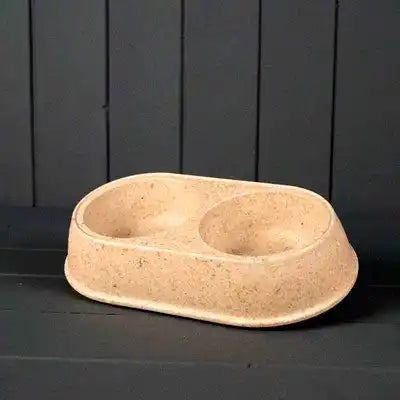 Earthy Small Duo Pet Bowl Made with Chaff (26x15cm) - Price Crash Furniture