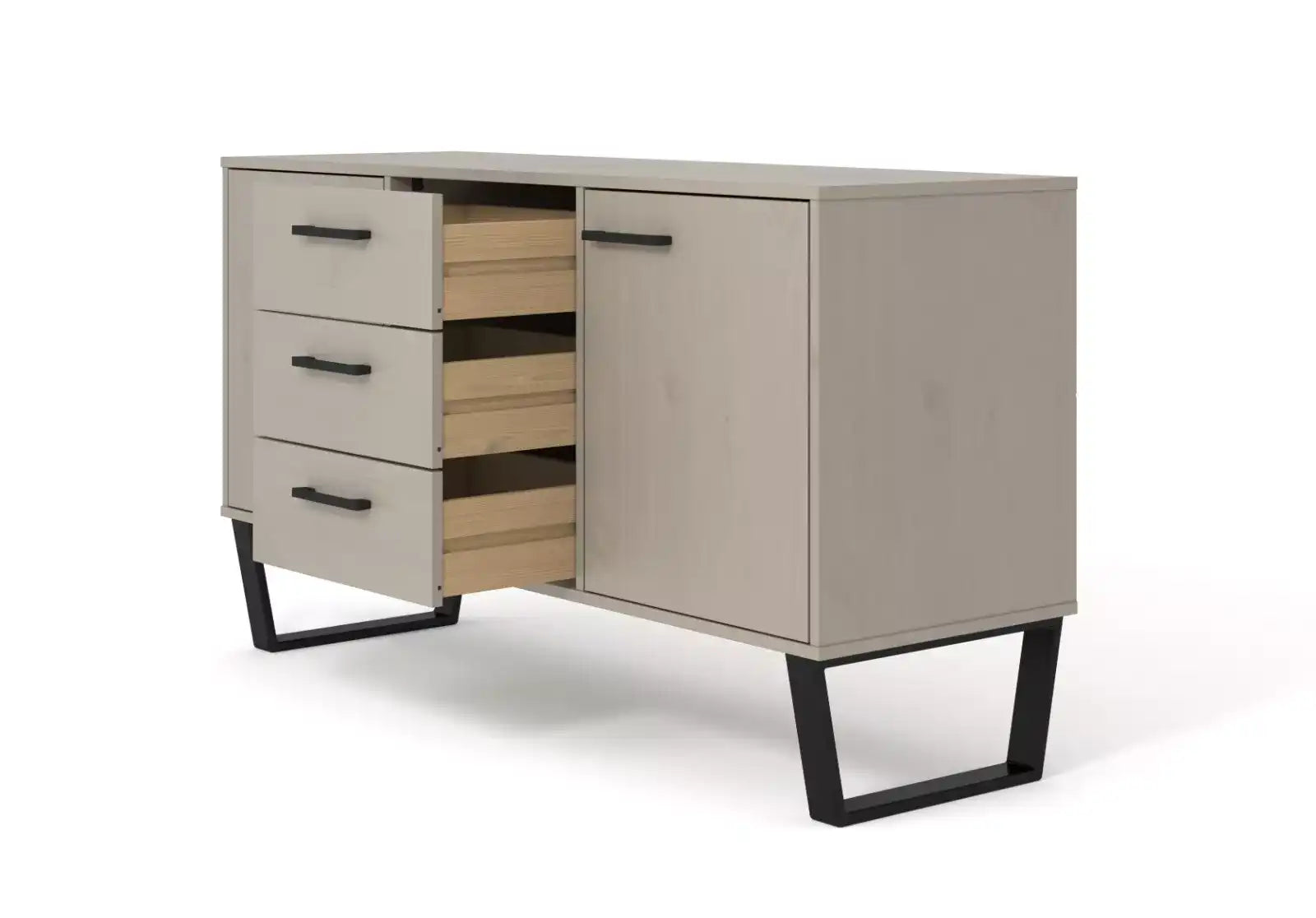 Texas - grey waxed pine industrial style medium sideboard with 2 doors, 3 drawers - Price Crash Furniture