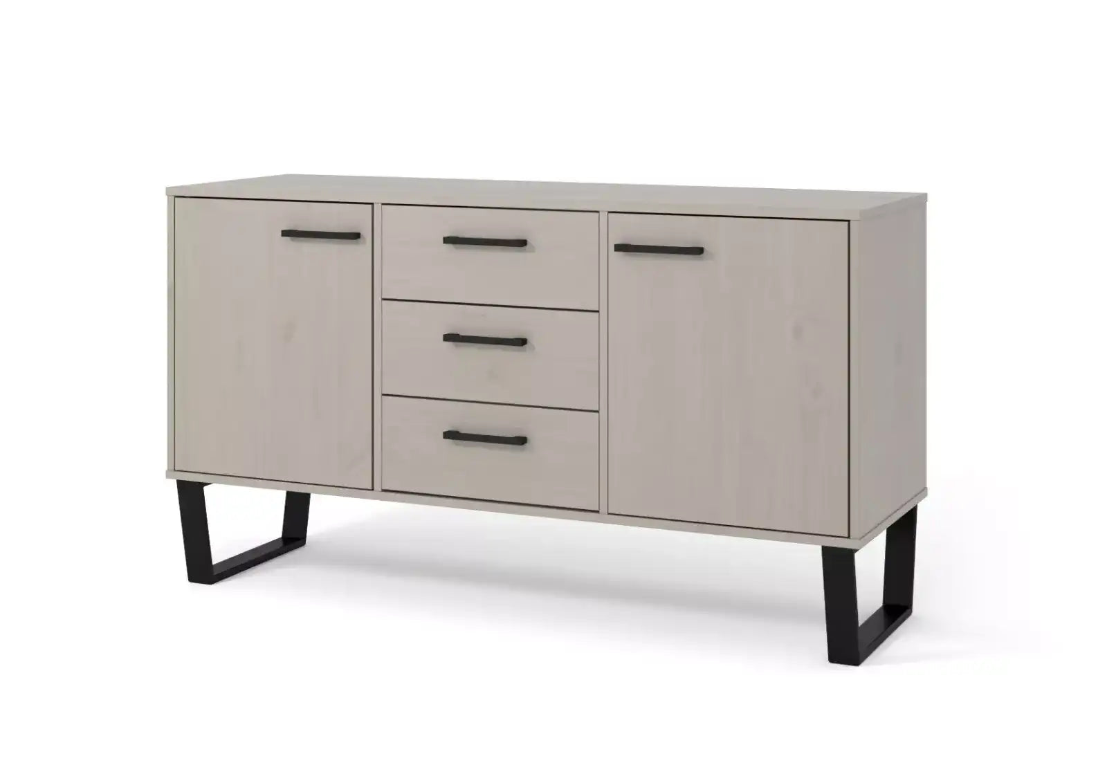 Texas - grey waxed pine industrial style medium sideboard with 2 doors, 3 drawers - Price Crash Furniture