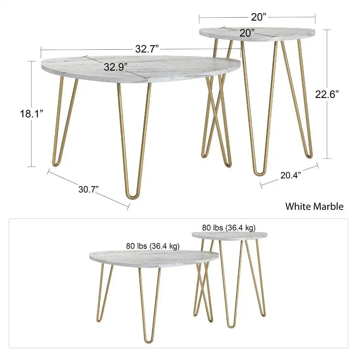 Athena Nesting Tables in White by Dorel Novogratz - Price Crash Furniture