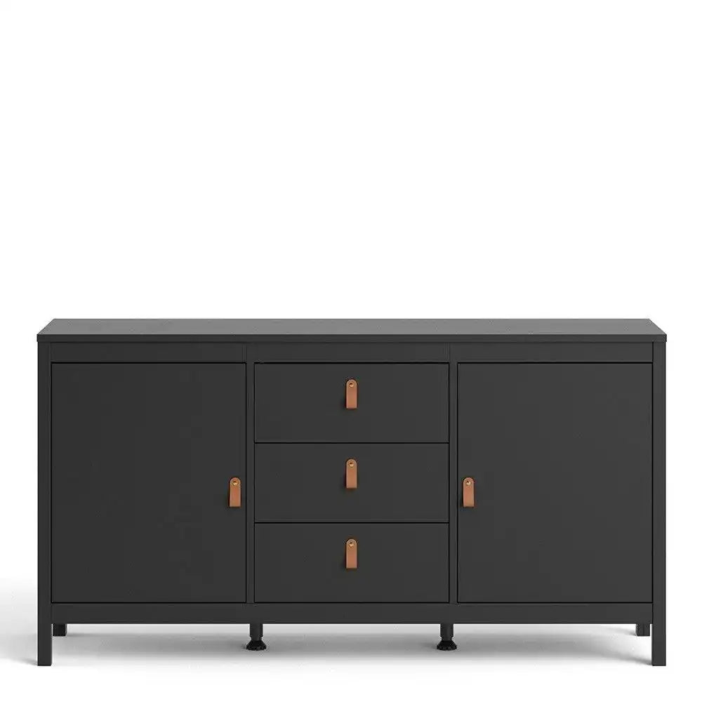 Barcelona Large Wide Sideboard Buffet Unit with 2 Doors + 3 Drawers in Matt Black - Price Crash Furniture